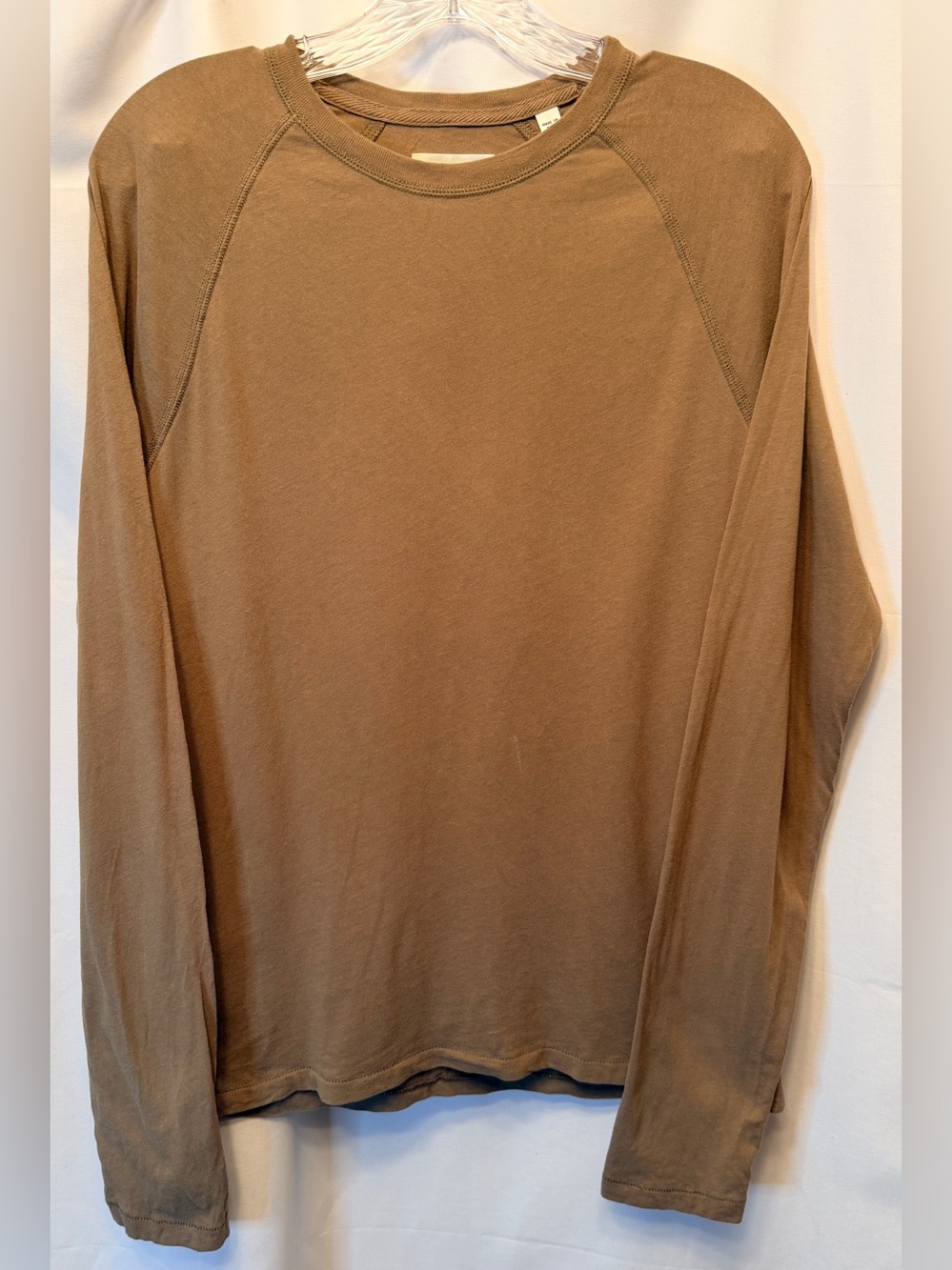 Billy Reid Men’s Small Long Sleeve Raglan Crewneck T-Shirt Taupe Brown Cotton